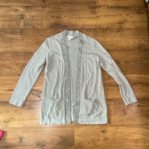 Charter club light gray open cardigan and sweater tank sweater set with sequins - Picture 9 of 13